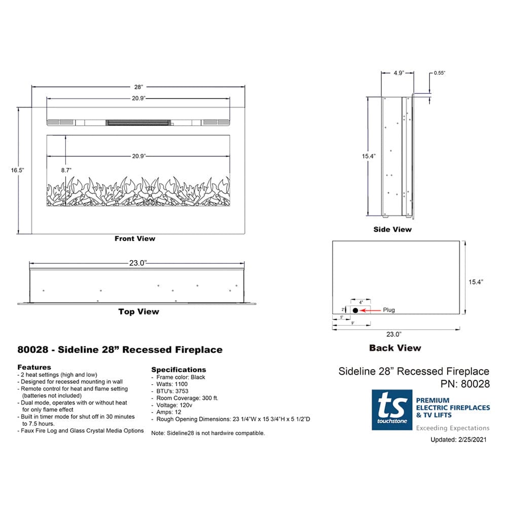 Touchstone Sideline 28-Inch dimensional drawing