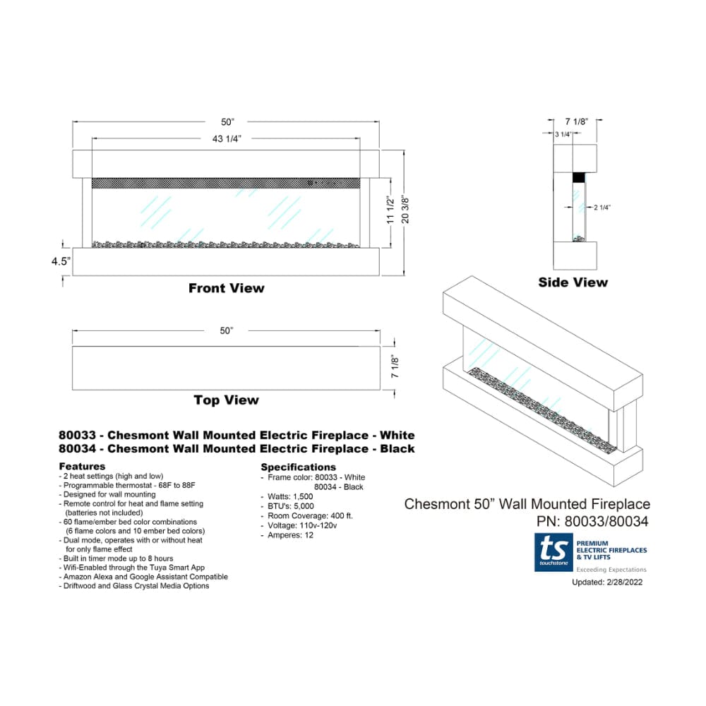 Touchstone Chesmont 50-Inch dimensional drawing