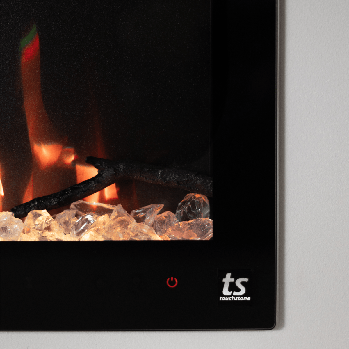Touchstone Fury Series Slim close view of the flame and ember bed