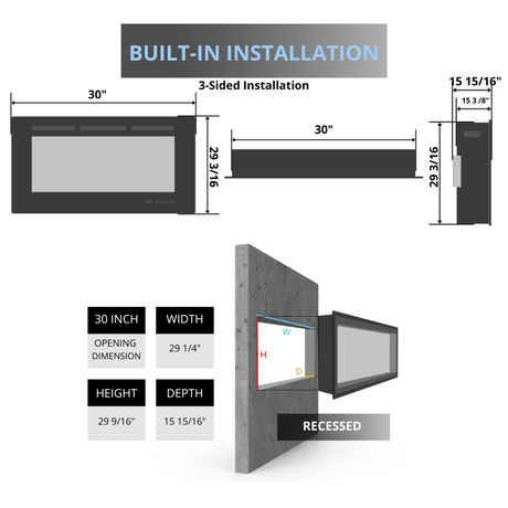 Dimplex Opti-Myst Aura 30-Inch Vapor Fireplace 3-Sided Specs