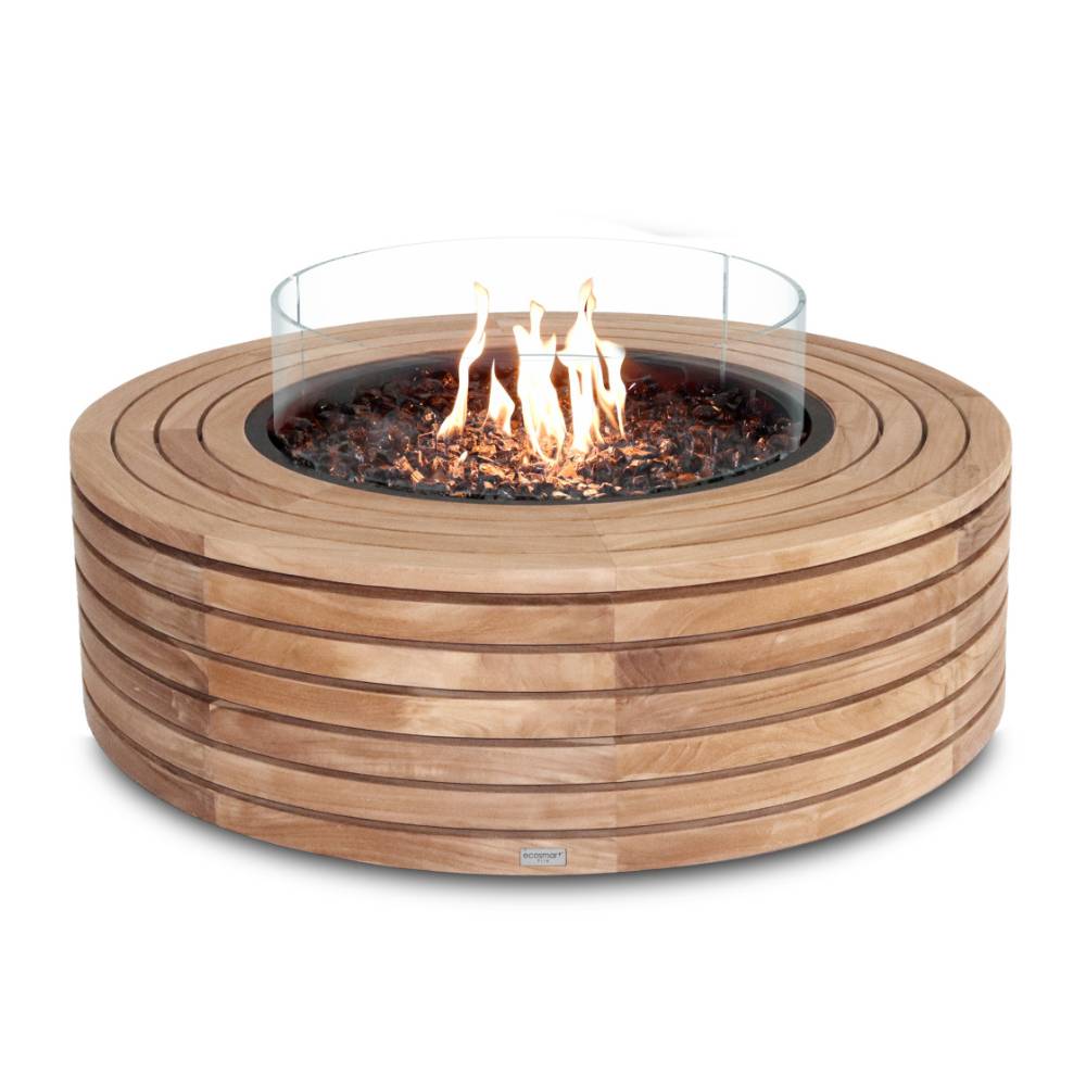 EcoSmart Fire Ark 39-Inch Round Concrete Fire Pit Table Gas in Teak