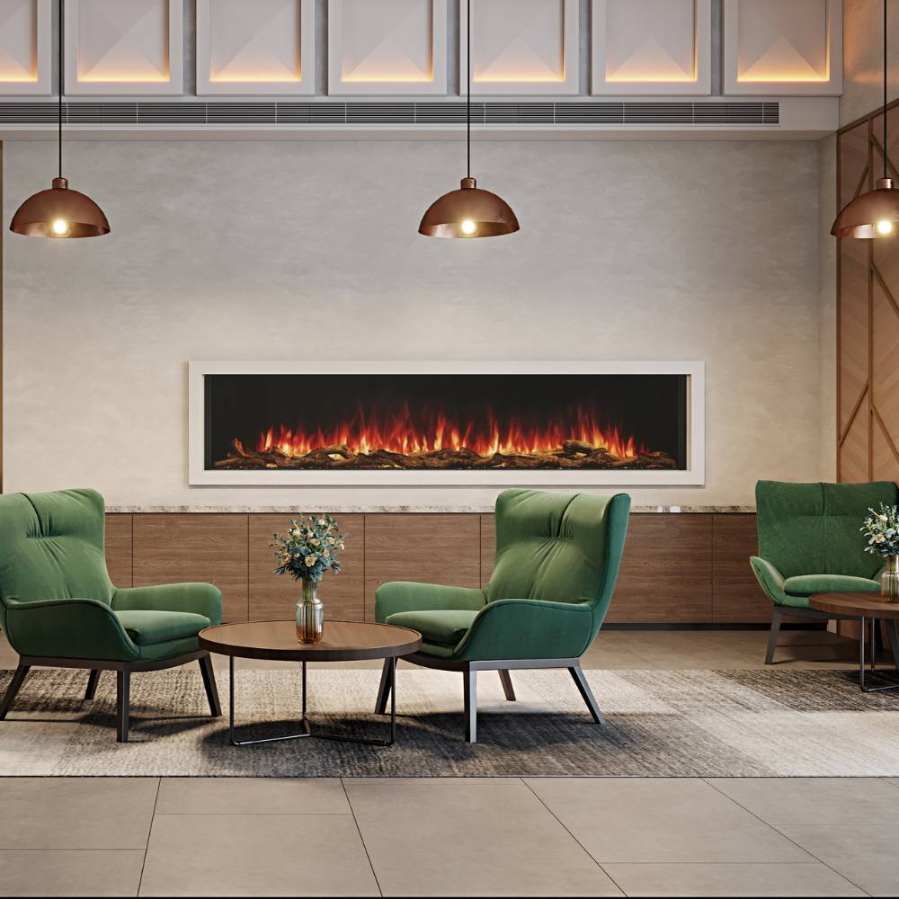 EcoSmart Fire Switch 80-Inch Linear  Electric Fireplace in an art deco inspired living room