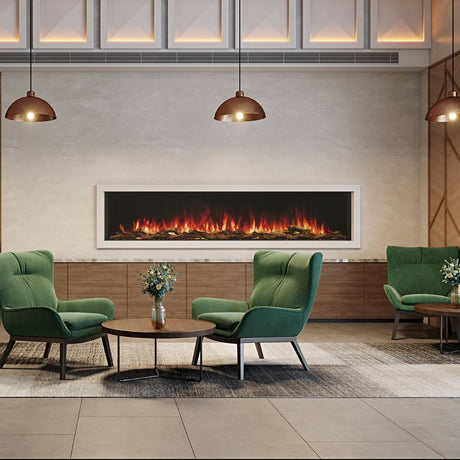 EcoSmart Fire Switch 80-Inch Linear  Electric Fireplace in an art deco inspired living room