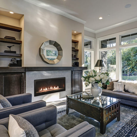 Empire Boulevard 48-Inch Linear Direct Vent Gas Fireplace at Living Room