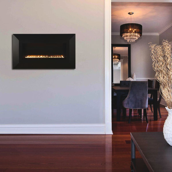 Empire Boulevard SL: 30-Inch Wall Mounted/Recessed Ventless Gas Fireplace Partially Recessed in a living room