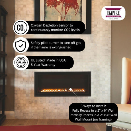 Empire Boulevard SL: 30-Inch Wall Mounted/Recessed Ventless Gas Fireplace Safety and Warranty