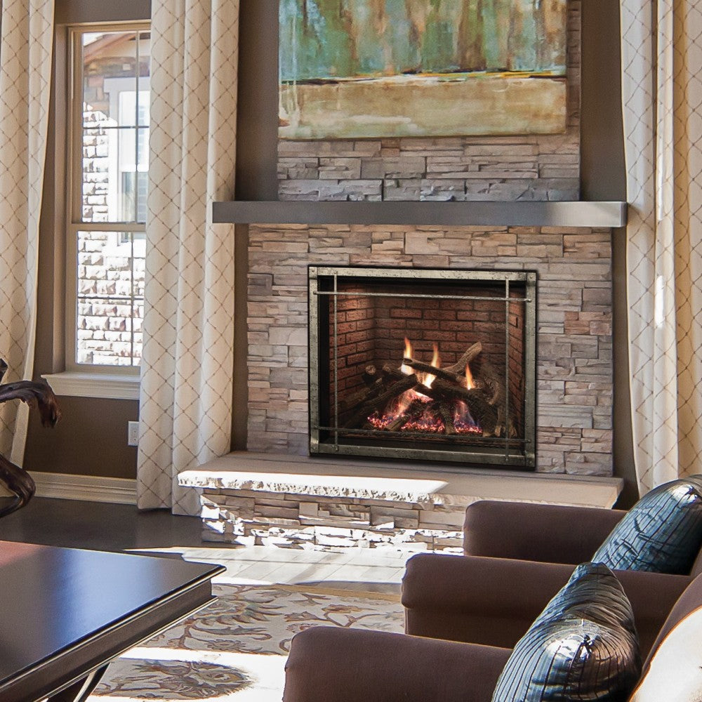 Empire Rushmore Traditional Direct Vent Gas Fireplace with Rustic Brick in Living Room