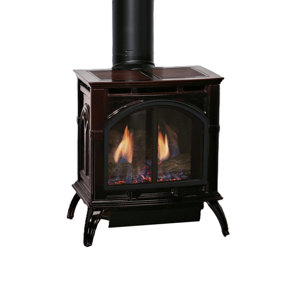 Empire Spirit Small Direct Vent Cast Iron Stove in Porcelain Mahogany Finish