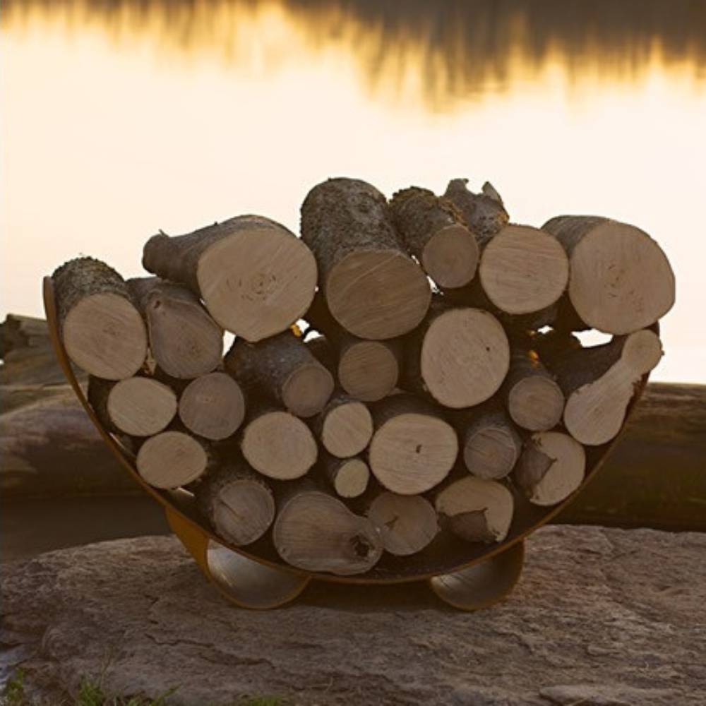 Fire Pit Art Crescent Log Rack Iron Oxide with Logs