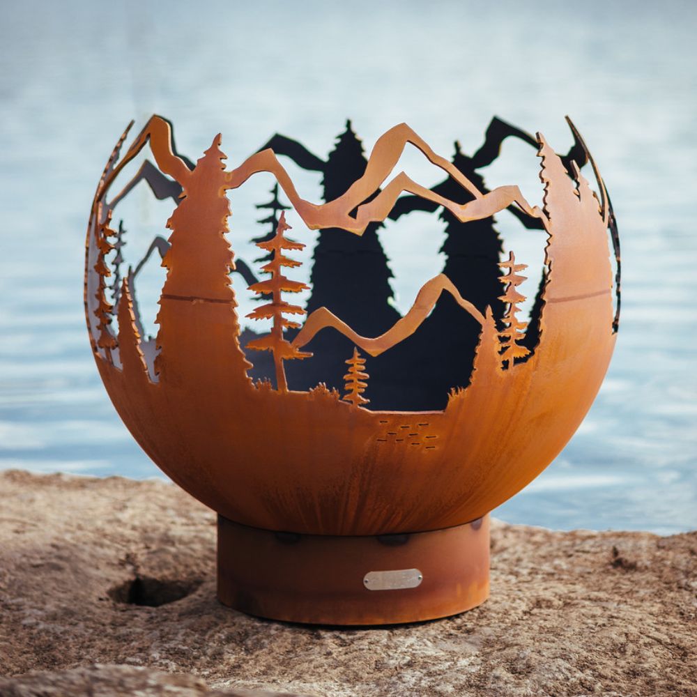 Fire Pit Art Mountain Vista 36-Inch Handcrafted Carbon Steel Fire Pit