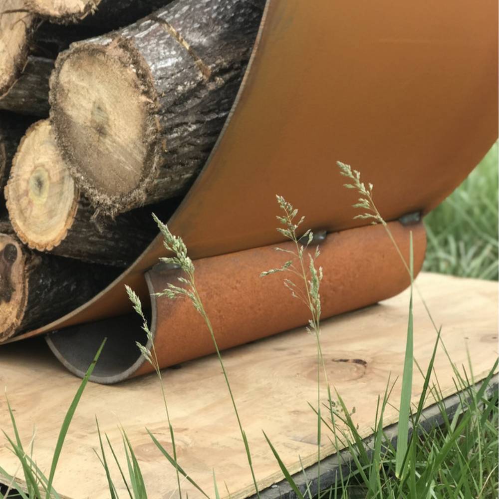 Fire Pit Art Orbit Handcrafted Artisan Log Rack Base Detail