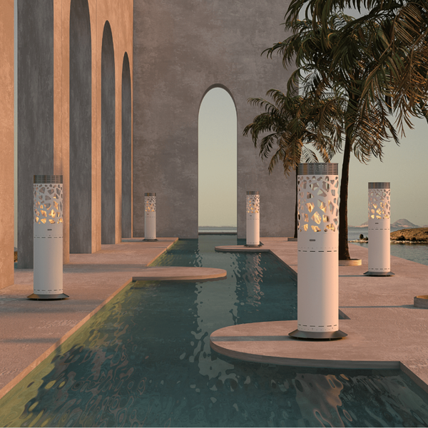 GlammFire Selene Tile Free Standing Gas Patio Heater at Outdoor Pool