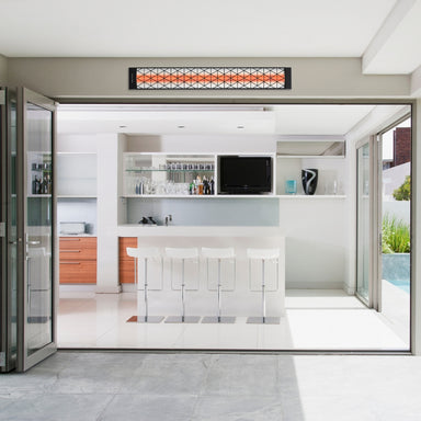 infratech motif collection cd electric heater with contemporary fascia wall mounted on a patio