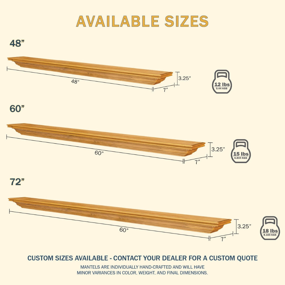 LHX Honey Oak Pendleton Wood Mantel Sizes
