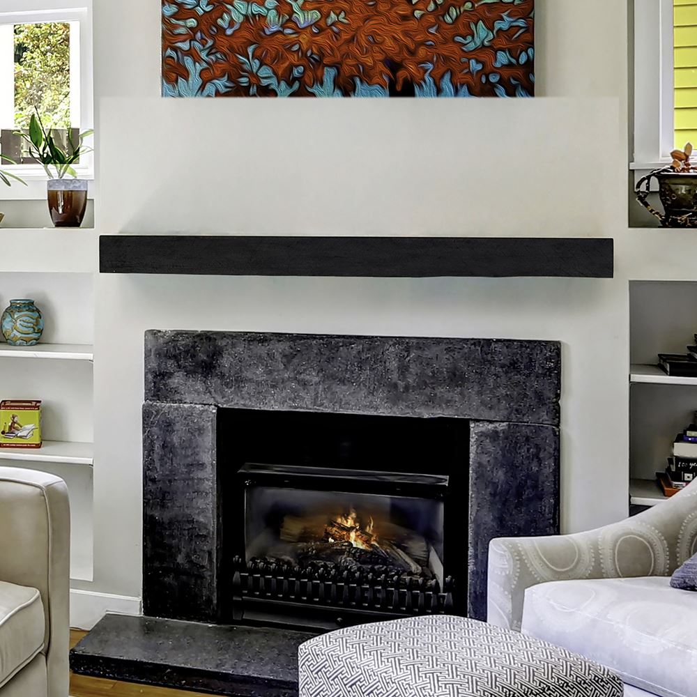 flat sawn beam eclipse mantel in a traditional living space