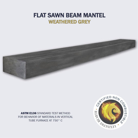 flat sawn beam mantel in weathered grey