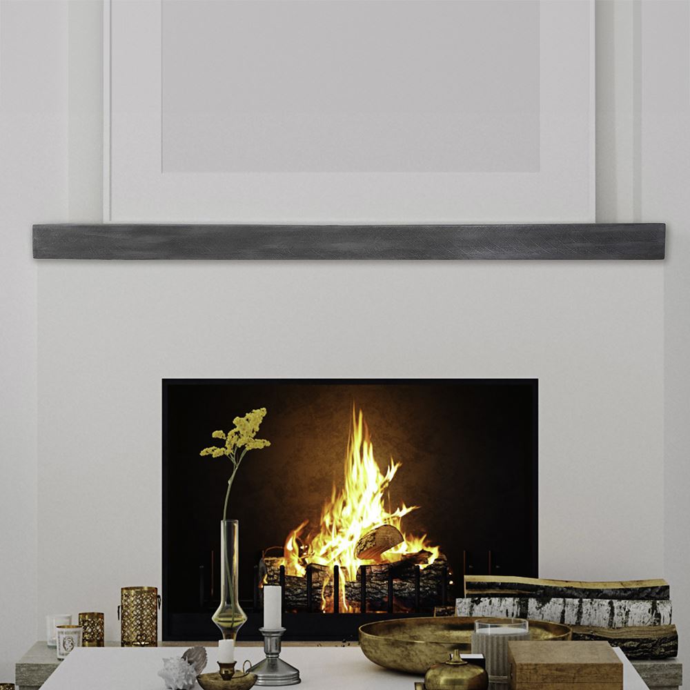 flat sawn weathered grey mantel on a white minimalist wall