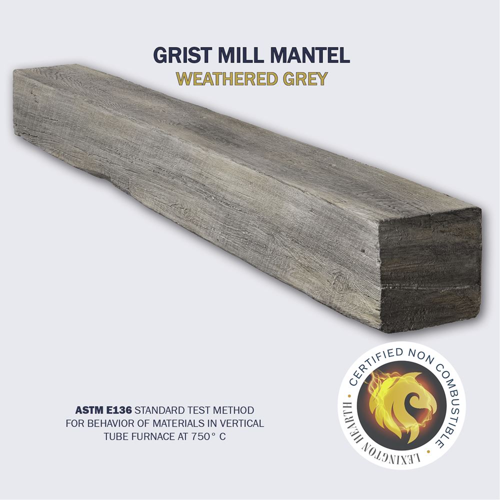 grist mill mantel in weathered grey