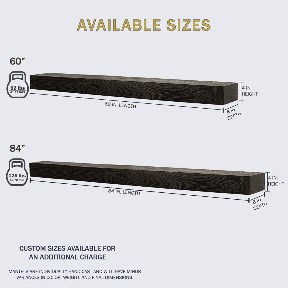 Lexington Hearth Classic Mantel Available Sizes
