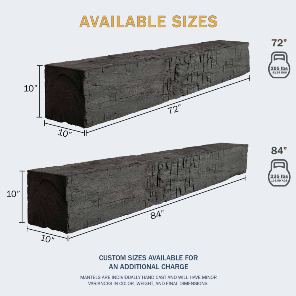 Lexington Hearth Farmhouse Concrete Faux Wood Mantel Shelf Availables Sizes