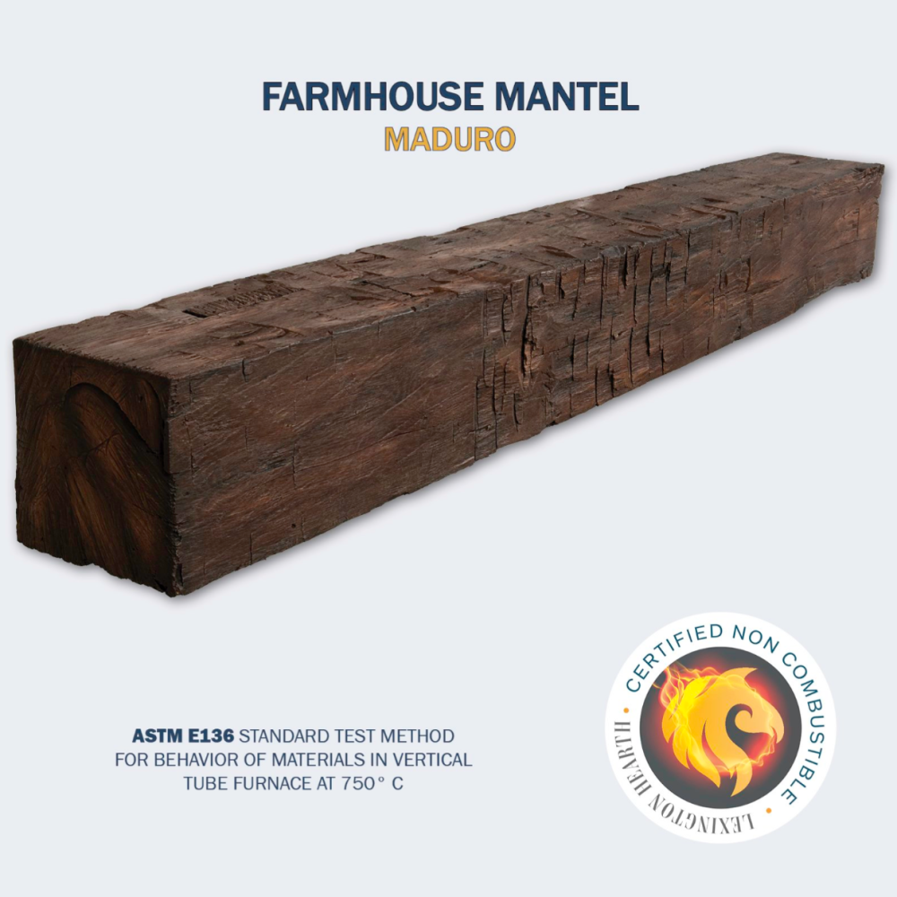 Lexington Hearth Farmhouse Concrete Faux Wood Mantel Shelf in Maduro