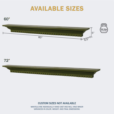 Lexington Hearth Federal Concrete Faux Wood Mantel Shelf Available Sizes