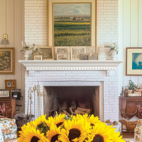 Lexington Hearth Federal Concrete Faux Wood Mantel Shelf at Living Room