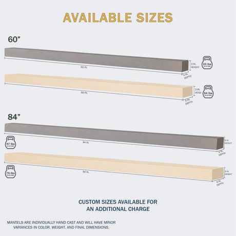 Lexington Hearth Horizon Concrete Faux Wood Mantel Shelf Available Sizes