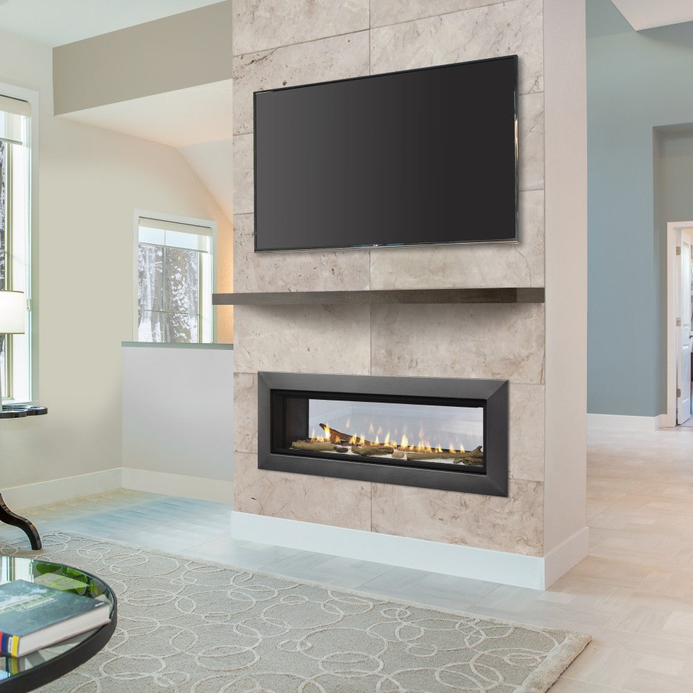 Majestic Echelon II See-Through Direct Vent Gas Fireplace in Living Room and Dining Area
