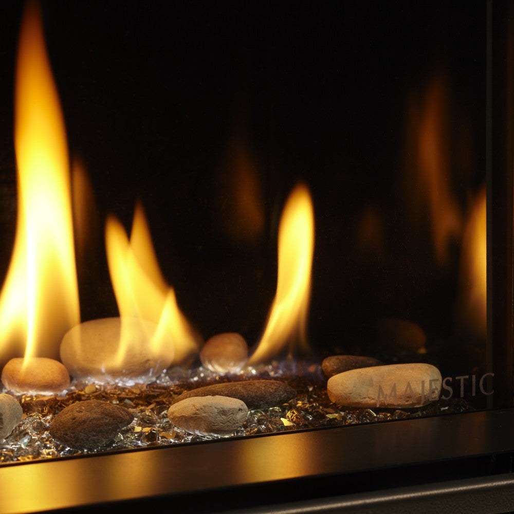 Majestic Echelon II See-Through Direct Vent Gas Fireplace with Natural Stones and Glass Media