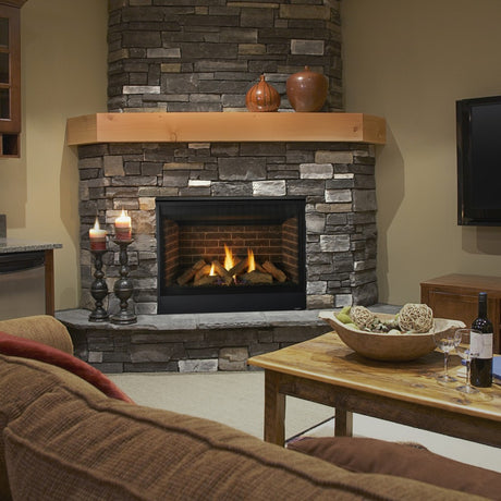 Majestic Quartz 42-Inch Linear Vented Gas Fireplace at Living Room