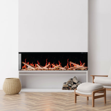 3 sided installation of the Napoleon Luminex 65-Inch Smart Electric Fireplace in a living room
