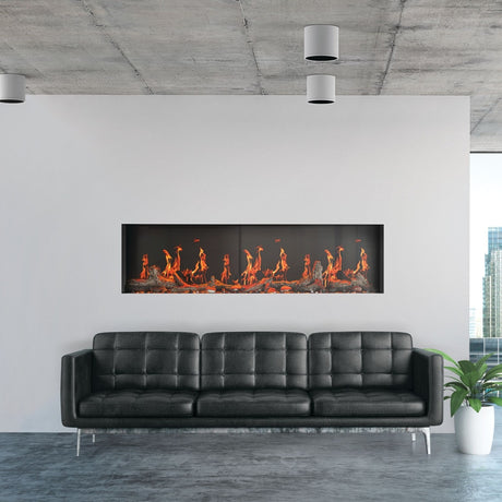 Napoleon Luminex 65-Inch Built-In Smart Electric Fireplace in an office lobby