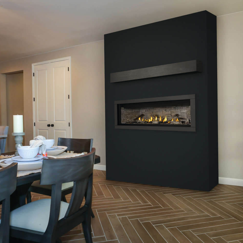 Napoleon Ascent Linear 56-Inch Gas Fireplace in Dining Room