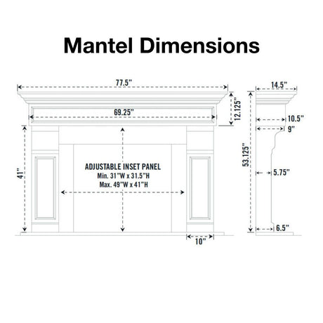 Omega 1111.511 GS 77-Inch Cast Stone Fireplace Mantel Surround Dimensions
