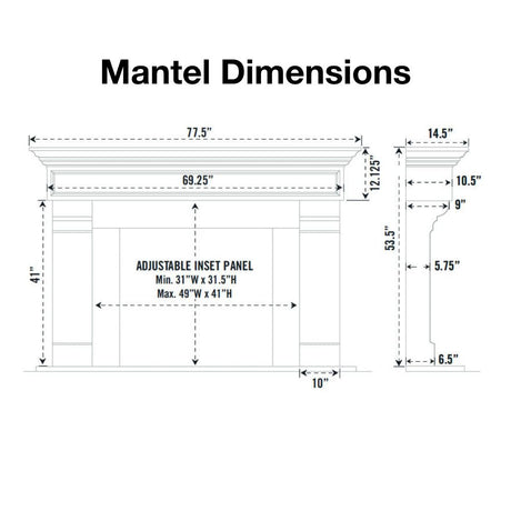Omega 1111.556 GS 77-Inch Cast Stone Fireplace Mantel Dimensions