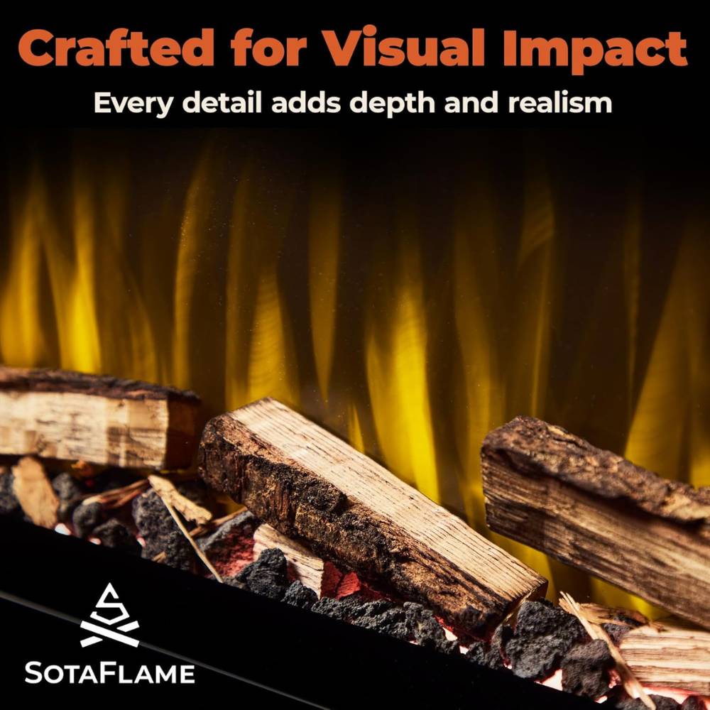 SotaFlame Premium Real Wood Log Set for Slim Linear Electric Fireplaces Handcrafted