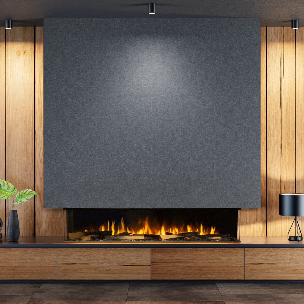 Sustainable Hearth Signal 80-Inch 3-Sided Linear Electric Fireplace in Living Room