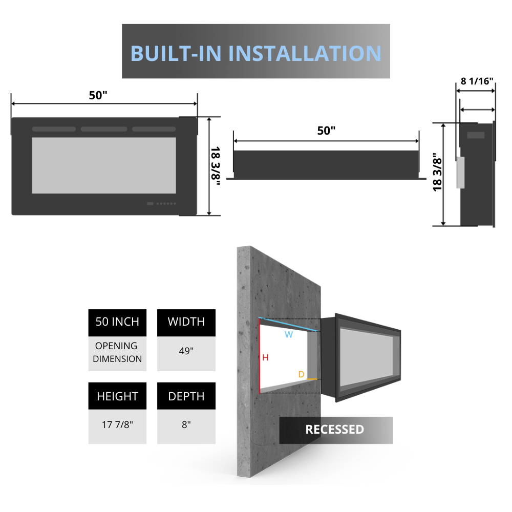 Sustainable Hearth Optic 50-Inch Linear See-Through Electric Fireplace Installation