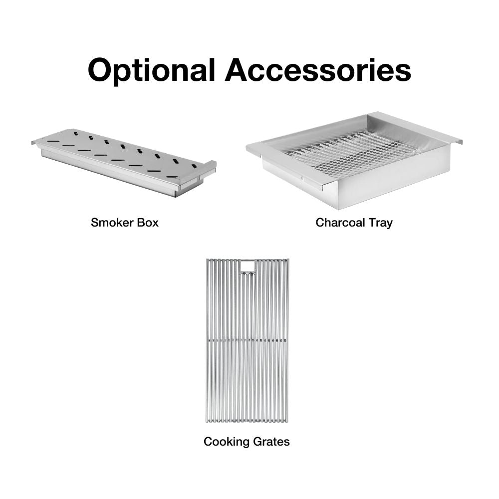 top fires diamond series optional smoker box, charcoal tray, and cooking grates