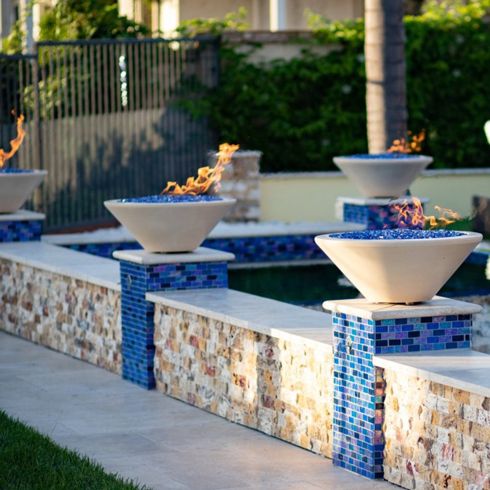 Top Fires Round Concrete Match Lit Gas Fire Bowl Outdoor White