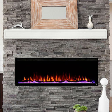 Touchstone Sideline Elite 60" Electric Fireplace with White Mantel and a Brick Surround