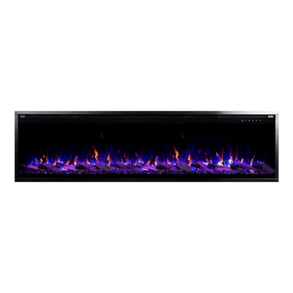 Touchstone Sideline Elite Pro 72-inch Smart Electric Fireplace with blue and orange flames