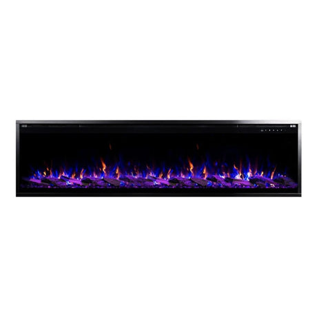 Touchstone Sideline Elite Pro 72-inch Smart Electric Fireplace with blue and orange flames