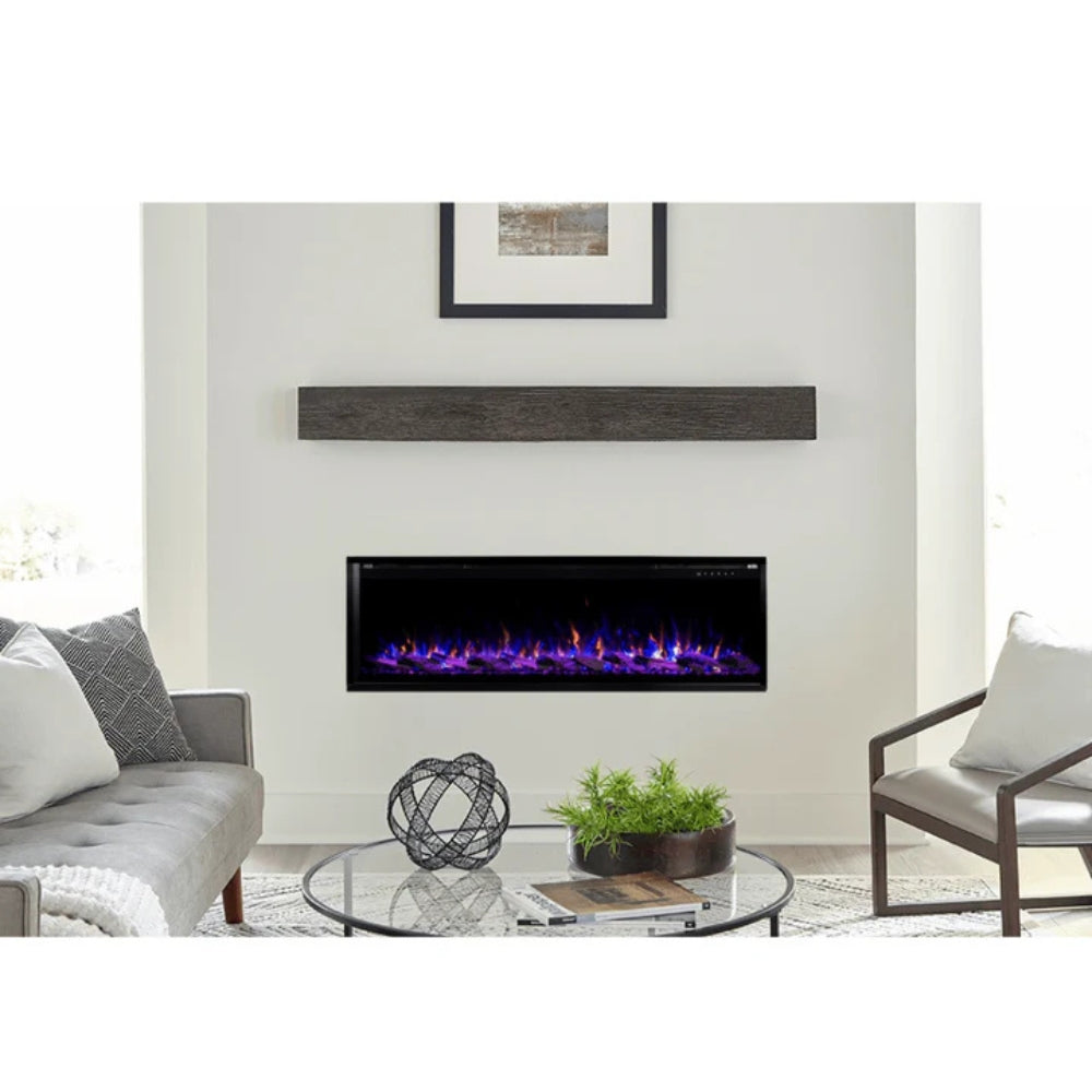 Touchstone Sideline Elite Pro 60-inch Smart Electric Fireplace with a dark gray mantel