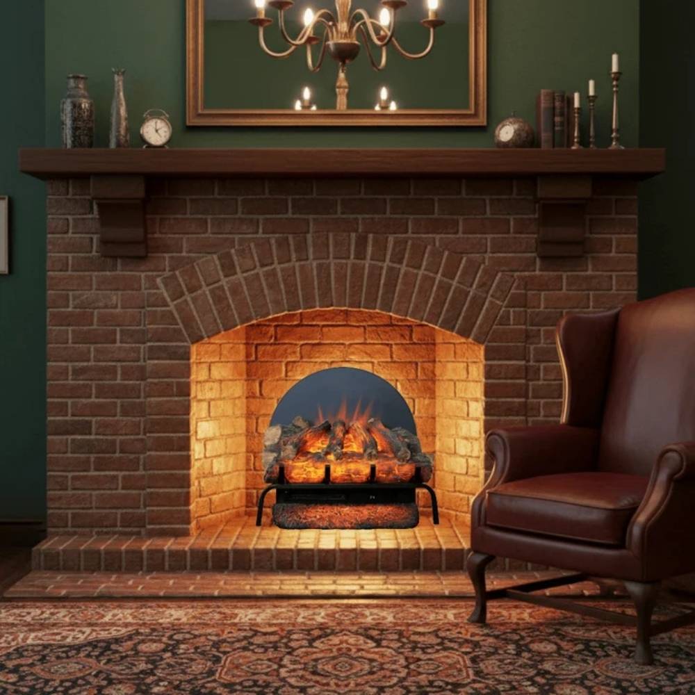 Touchstone Burnbrite in Traditional Hearth Below with Chair