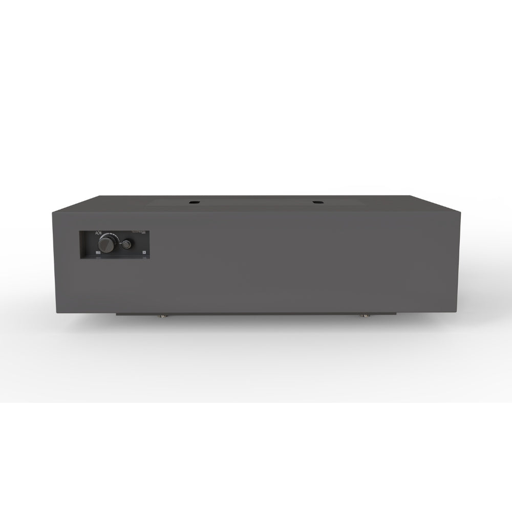 warming trends aon r60 rectangular fire pit table in charcoal, side view
