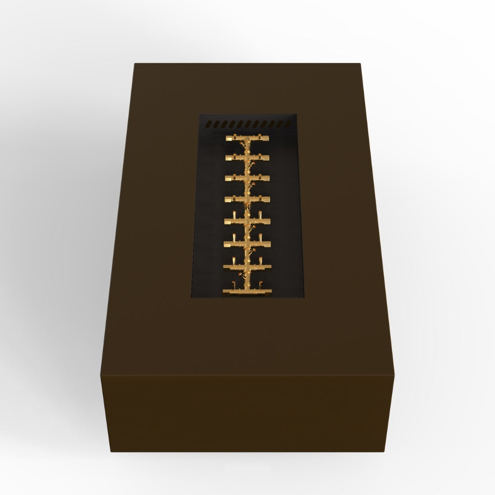 warming trends aon r60 rectangular fire pit table in bronze with crossfire brass burner