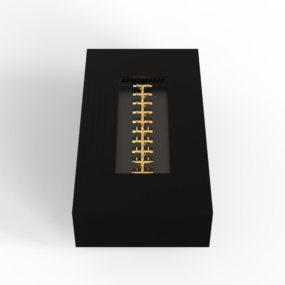 warming trends aon r72 rectangular fire pit table in black with brass burner