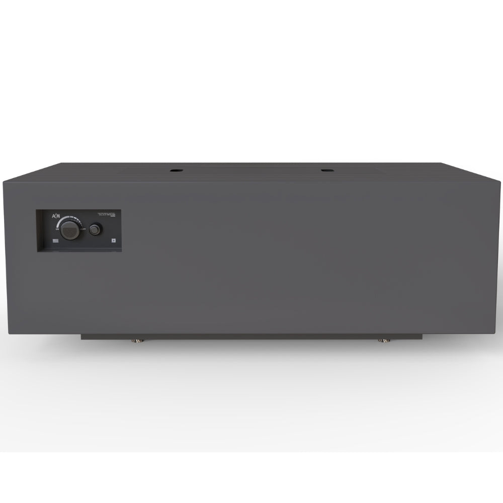 warming trends aon r48 gas fire pit table in charcoal, side view